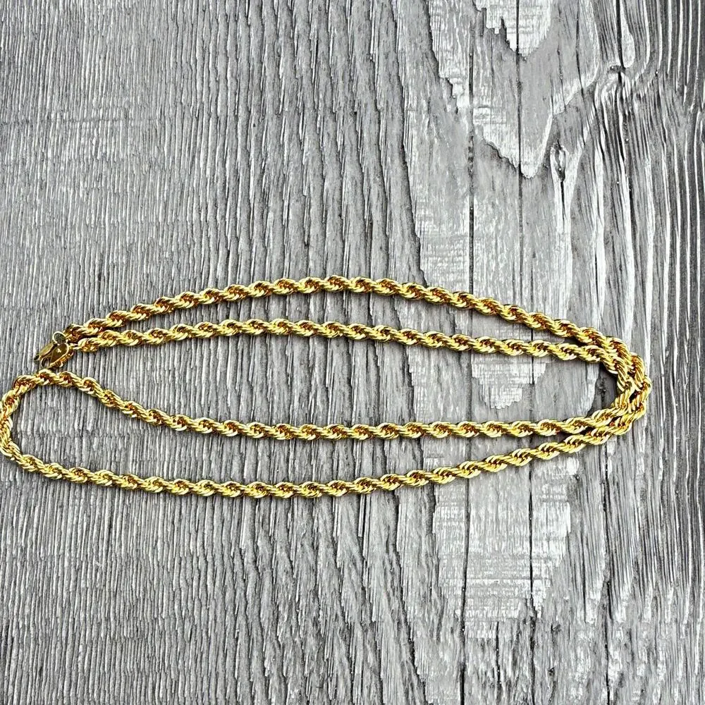Heavy 29 inch Gold Plated Rope Chain Necklace Metal Chain Style 49 Grams (135)